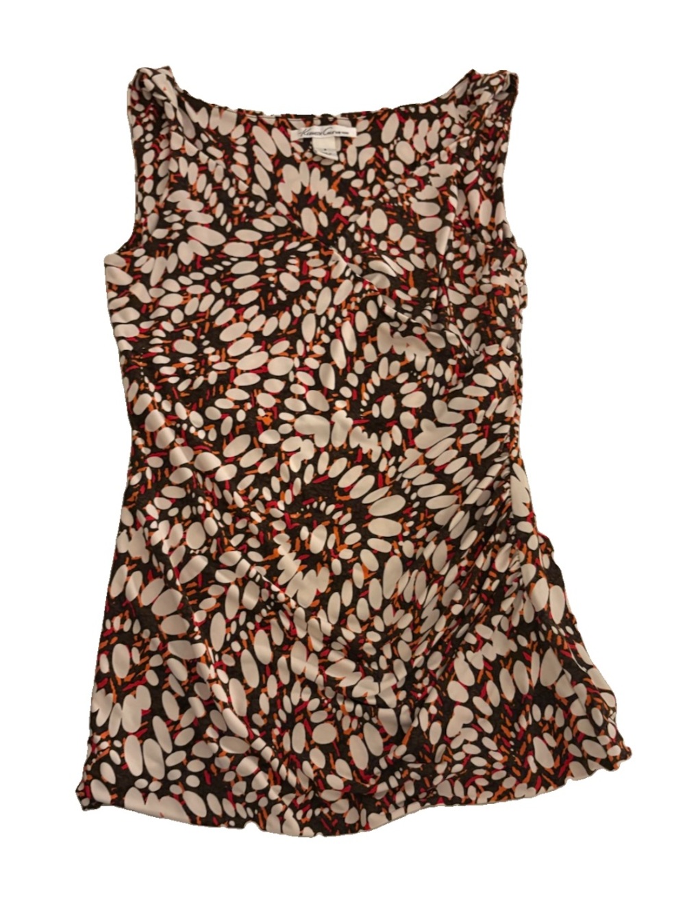 Kenneth Cole Sleeveless Mosaic Floral Tank - White, Brown & Red Accents